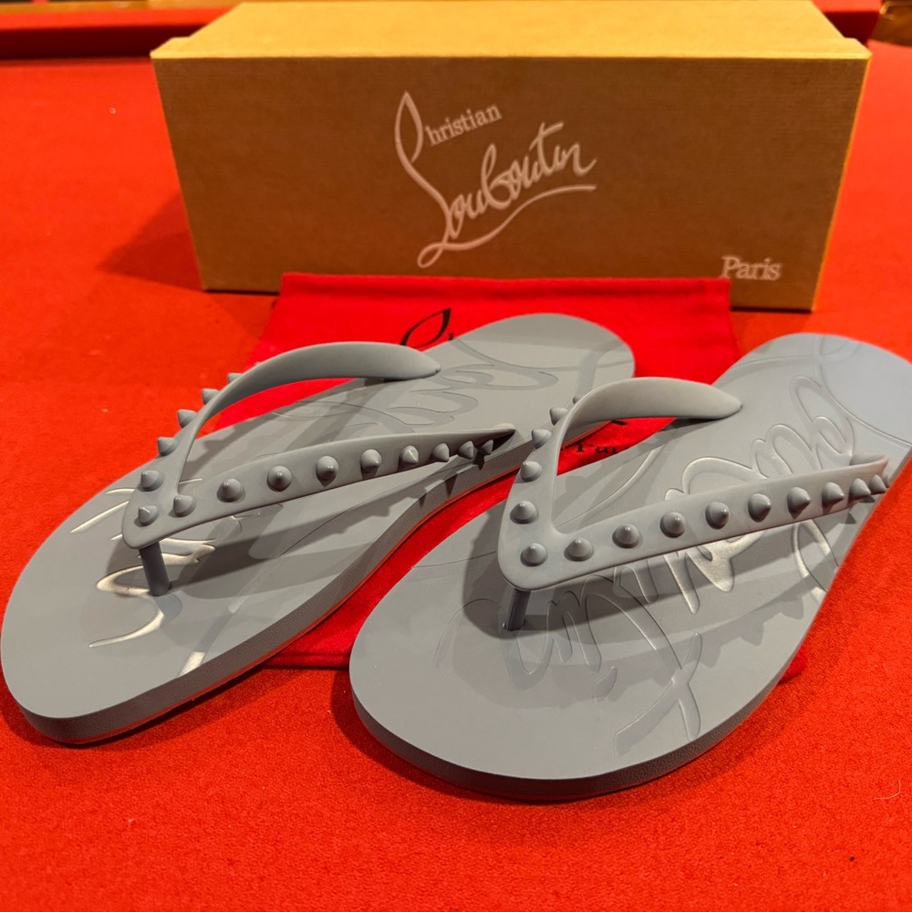 Christian Louboutin Grey Studded Flip Flops